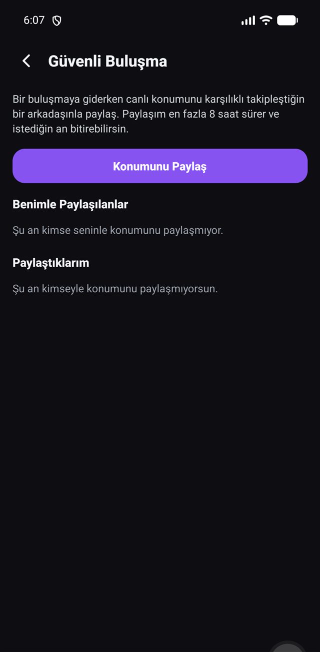 Unio Güvenli Buluşma ekranı: canlı konum paylaşımı